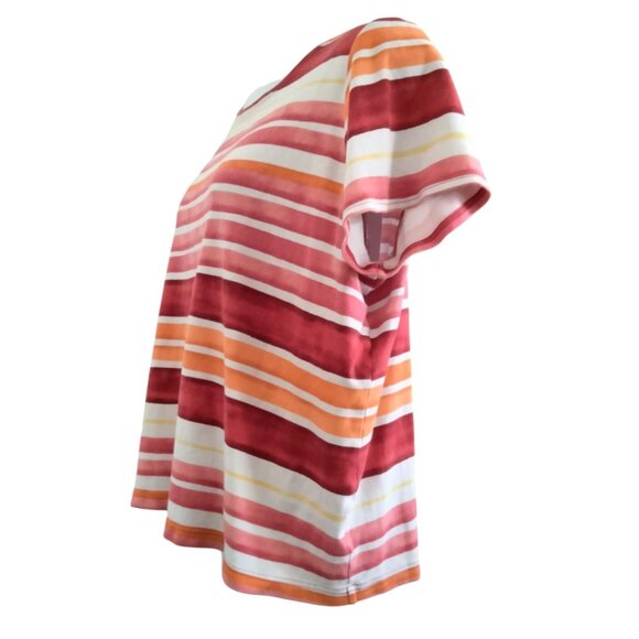 Croft & Barrow 2X Top Womens Plus-Size Striped Classic Tee Red Orange Cotton - Picture 4 of 8